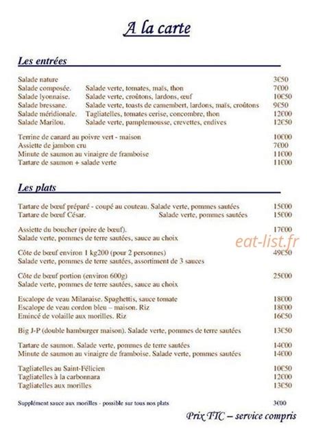 Chez Jean Pierre à Tarare Menu En Ligne