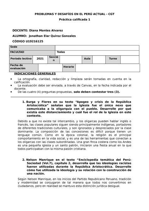 Práctica Calificada 1 PROBLEMAS Y DESAFÍOS EN EL PERÚ ACTUAL CGT