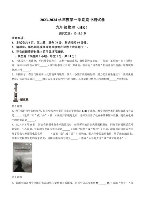 河南省周口市郸城县优质中学联考2023 2024学年九年级上学期11月期中物理试题（含答案）21世纪教育网 二一教育