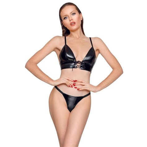 Vinyl Lingerie Set 2 Delig Zwart