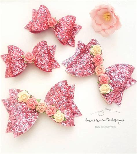 Pink Glitter Bows Pink Flower Bow Rose Pink Hair Bow Flower Etsy Uk