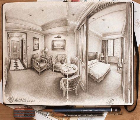 Hotel room sketch | Mimari çizim taslakları, Taslaklar