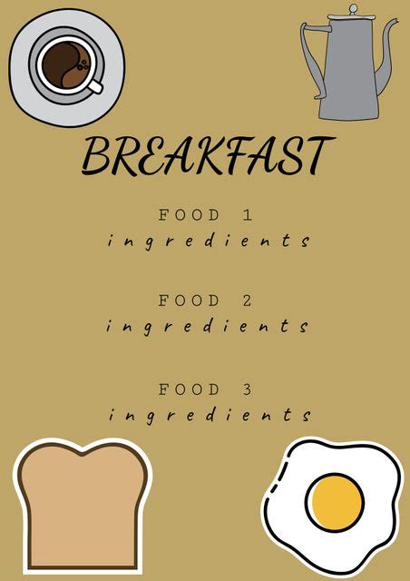 Blank Breakfast Menu Template With Coffee Egg And Toast Illustrations