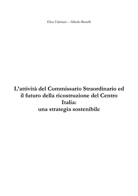 Pdf Lattività Del Commissario Straordinario Ed Il Futuro Della Ricostruzione Del Centro