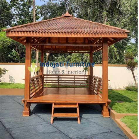 Jual Gazebo Kayu Jati Minimalis Atap Sirap Kayu Ulin Shopee Indonesia