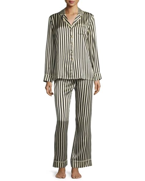 Olivia Von Halle Lila Nika Striped Silk Long Pajama Set Neiman Marcus