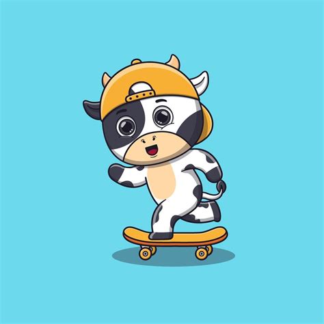 Cute Cow Playing Skateboard Cartoon 14729050 Vector Art At Vecteezy