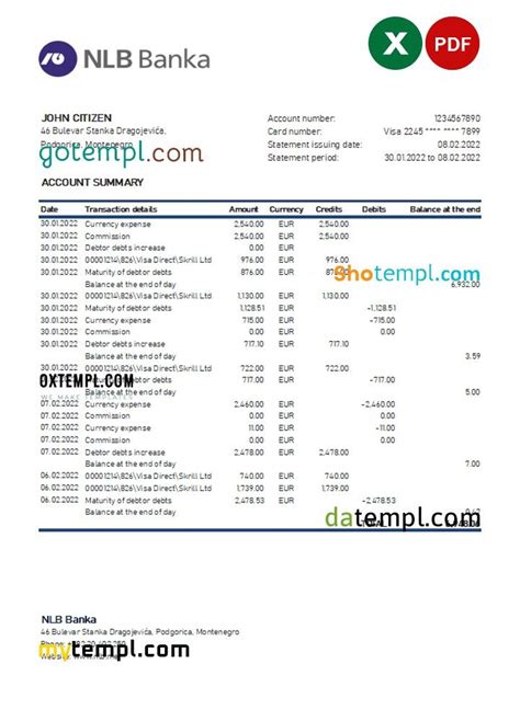 Montenegro Nlb Bank Statement Excel And Pdf Template Datempl Ready