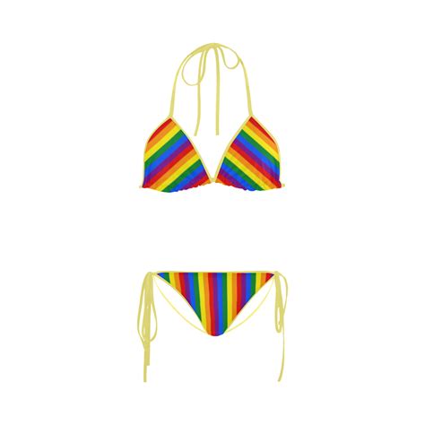 Gay Pride Rainbow Stripes Custom Bikini Swimsuit ID D