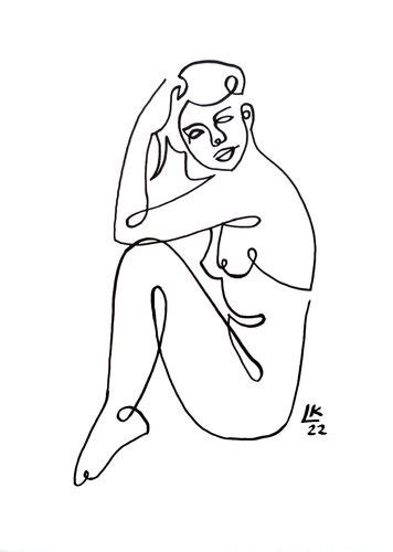 Beautiful Nude Woman One Line Art Drawing By Lada Kholosho