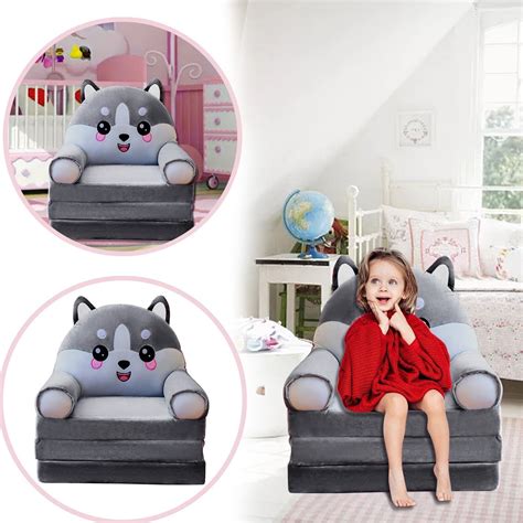 Plush Foldable Kids Sofa Backrest Armchair 2 In 1 Foldable Children