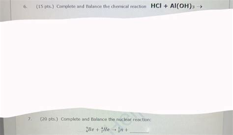 Solved Pts Complete And Balance The Chemical Chegg