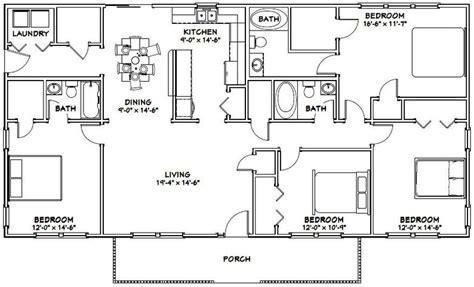 60x30 House 4-bedroom 3-bath 1800 Sq Ft PDF Floor - Etsy