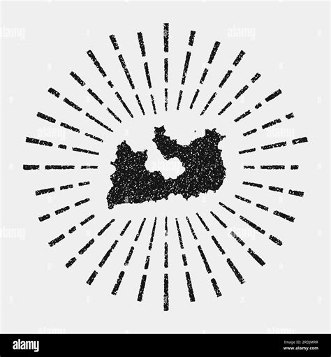 Vintage Map Of Milos Grunge Sunburst Around The Island Black Milos