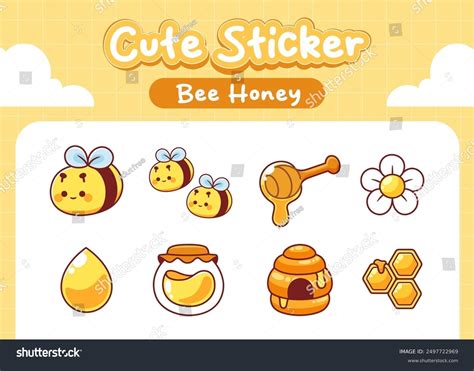 Kawaii Bee Honey Cute Sticker Collection Stock Vector Royalty Free