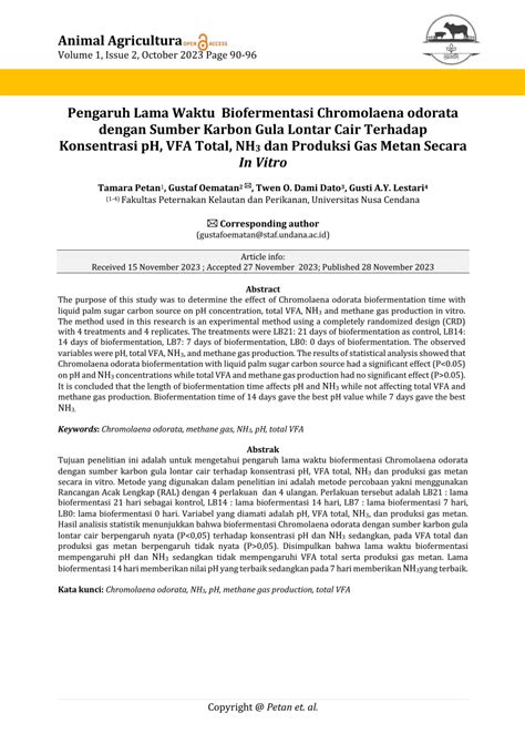 Pdf Pengaruh Lama Waktu Biofermentasi Chromolaena Odorata Dengan