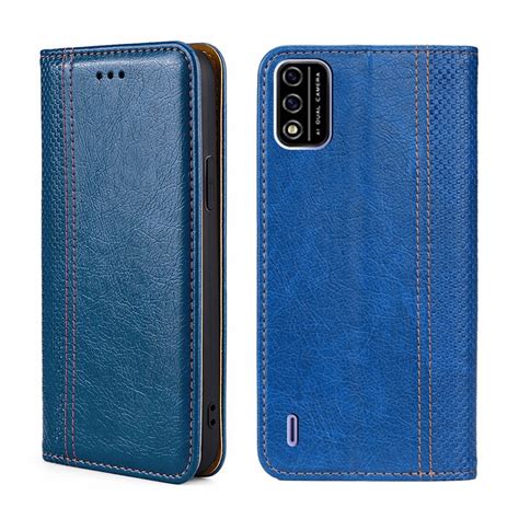 For Itel A48 Grid Texture Magnetic Flip Leather Phone Case Blue