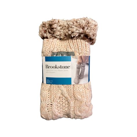 Brookstone Women's Cable Knit Cozy Slipper Socks with Grippers (Pink4
