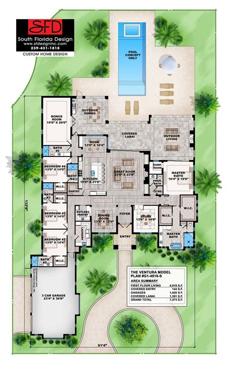 Ventura House Plan (G1-4918-S) - Coastal Contemporary Great Room Design