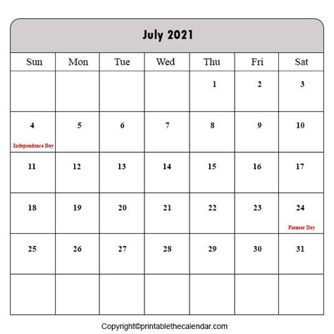 July 2021 Calendar with Holidays [Free Printable Template] | Printable ...