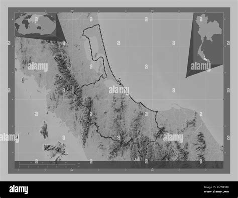 Songkhla Province Of Thailand Grayscale Elevation Map With Lakes And