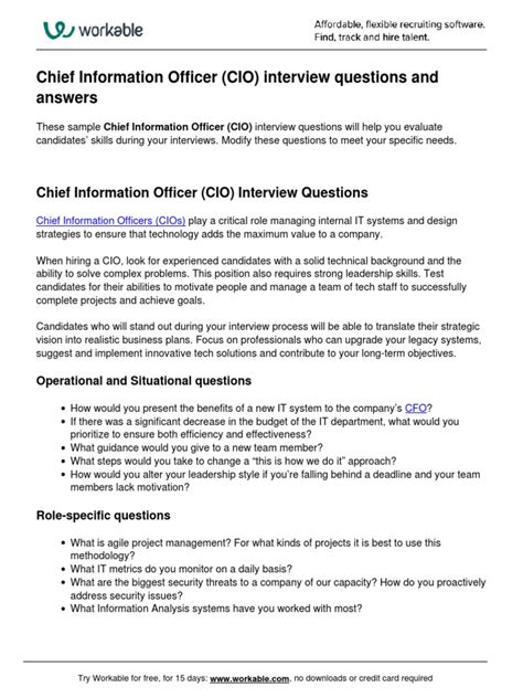 Chief Information Officer Cio Interview Questions | PDF | Chief ...