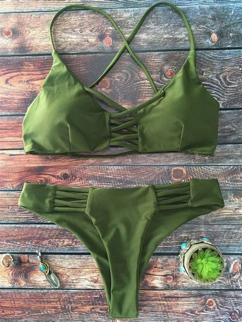 Off Cami Lace Up Strappy Cutout Bikini Set Rosegal