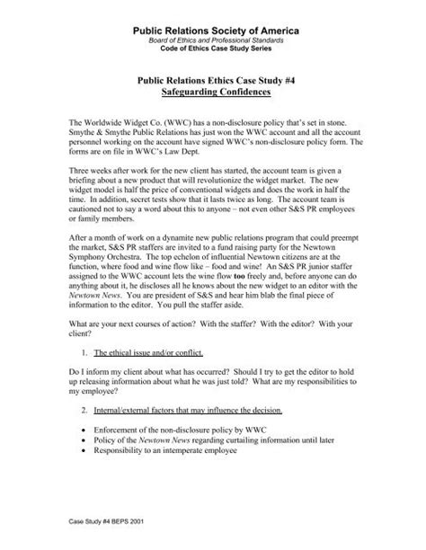 Public Relations Ethics Case Study Public Relations Society Of