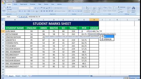 Formula Of Sum Percentage If Function MIN MAX GRADE TOTAL AVG