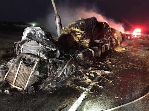 Smoldering Hay Truck Burned To A Crisp