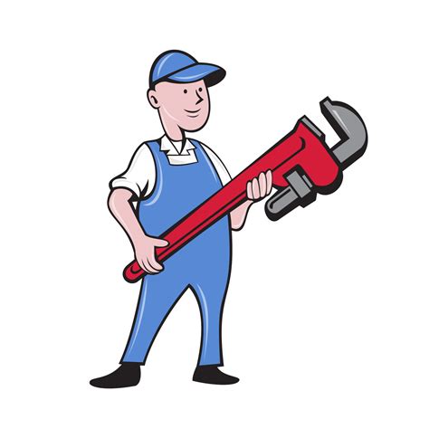 Mechanic Cradling Pipe Wrench Cartoon 11608869 Vector Art At Vecteezy