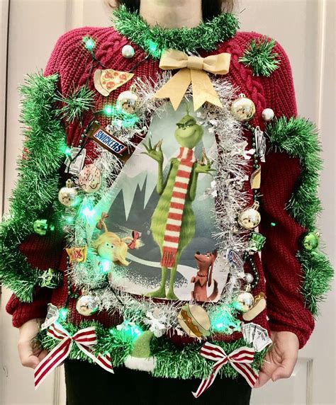 Ugly Grinch Christmas Sweater With Lights Women S Medium Ebay