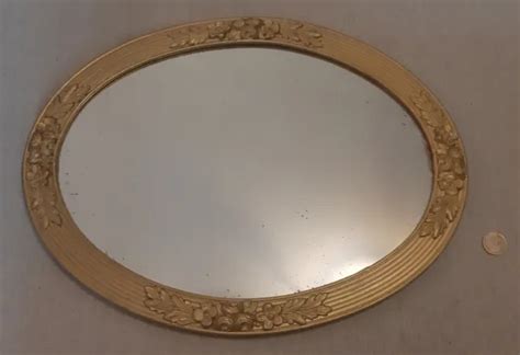 JOLIE GLACE MIROIR Art Déco stuc doré bois motif fleuri vintage EUR 45