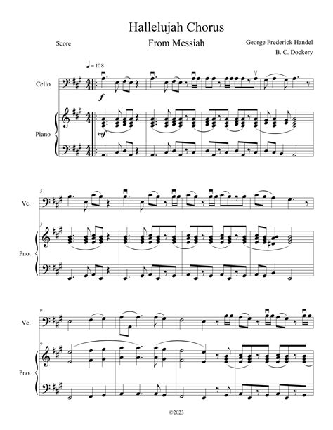 Hallelujah Chorus From Messiah Cello Solo With Piano Accompaniment Arr B C Dockery By