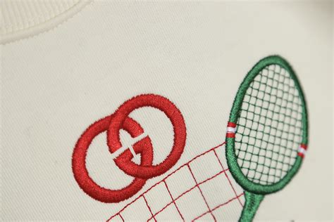 Gucci Gucci Tennis Racket Oversized Embroidered Crew Neck Sweatshirtgucci