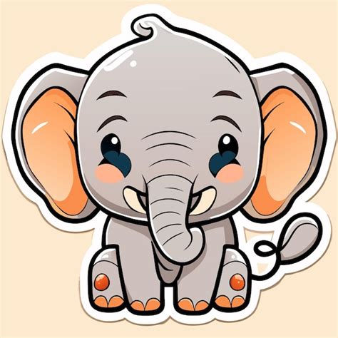 Mignon Bébé éléphant Dessiné à La Main Dessin Animé Autocollant Icône