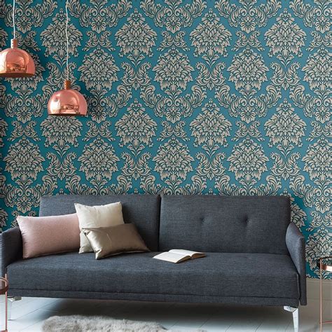 Contemporary Damask By Metropolitan Stories Vert Sarcelle Wallpaper