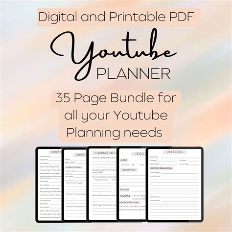 Youtube Planner Bundle Printable Youtube Content Strategy Planner