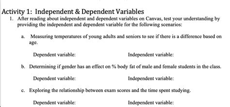 Solved Activity 1 Independent And Dependent Variables 1