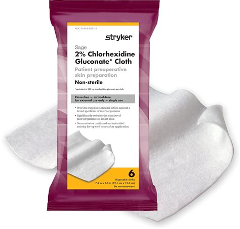 Stryker 2 Chlorhexidine Gluconate Chg Cloths 6pk