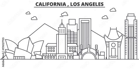 California Los Angeles architecture line skyline illustration. Linear ...