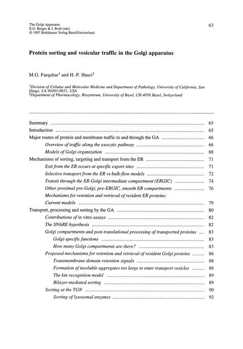 Protein Sorting And Vesicular Traffic In The Golgi Apparatus Docslib