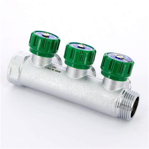 Коллектор FAR 1"х3/4" 3 выхода под ЕК хромированный с вентилями ...