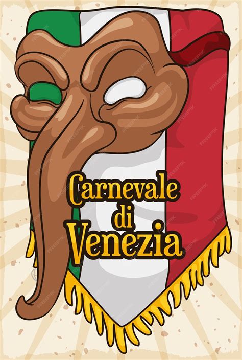 Premium Vector | Traditional zanni mask on italian flag for venice carnival