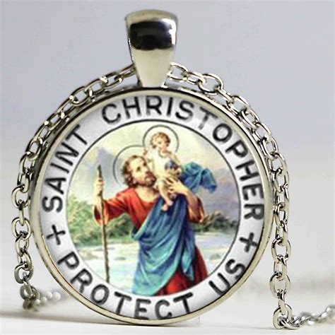 Handmade Mens Heavy St Christopher Necklace Travelers Medallion Pendant