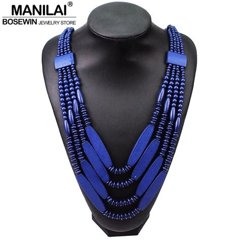 Manilai Bohemian Wood Bead Long Necklaces For Women Handmade Multilayer