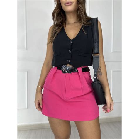 Short Saia Alfaiataria Mavi Pink Loja Benditta