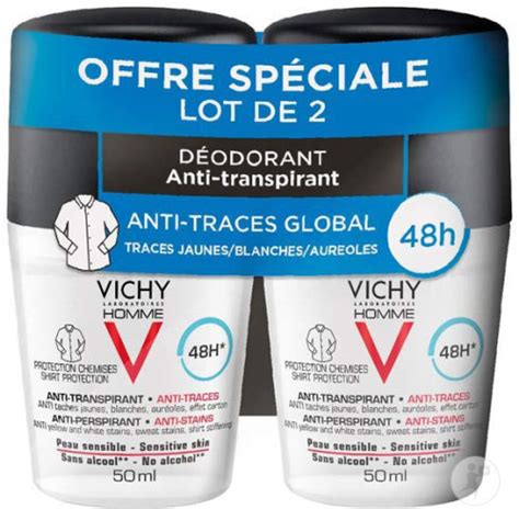 Vichy Homme D Odorant Anti Transpirant Anti Traces H Roll On Duo