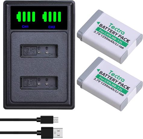 Amazon Tectra 2 Pack NB 13L Battery LED Dual Charger For Canon