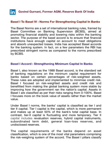 Basel I To Basel IV - Norms For Strengthening Capital | PDF